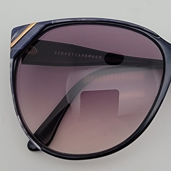 Sebastiano #600 Navy Marble Frame Purple Gradient Lens Vintage Sunglasses 62mm - Picture 12 of 12